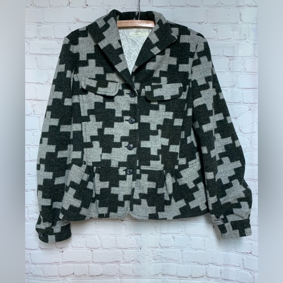 hazel Jackets & Blazers - Anthropologie Hazel Gray Black Geometric Peplum Jacket Size L